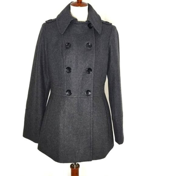 Michael Kors Coat Military Jacket Wool S Charcoal Gray Pea Coat Double Breasted - Picture 1 of 11